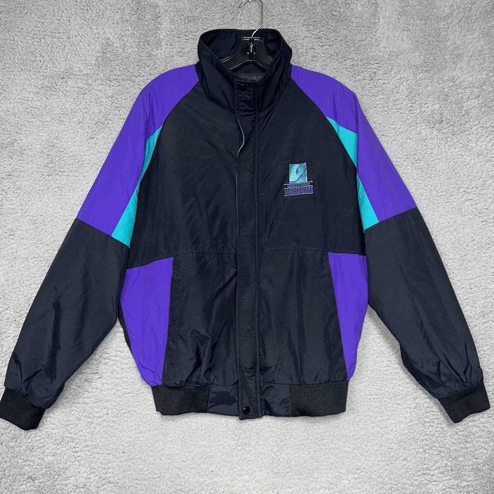 VTG MV x General Motors Ambassador Windbreaker Sz M‎ Black Purple Colorblock 90s